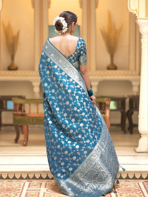 VastraLakshmi Gorgeous Firozi Soft Silk Saree With Sophisticated Blouse Piece