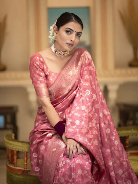 VastraLakshmi Amazing Pink Soft Silk Saree With Elegant Blouse Piece