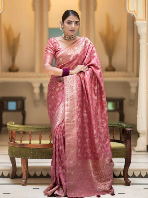 VastraLakshmi Amazing Pink Soft Silk Saree With Elegant Blouse Piece