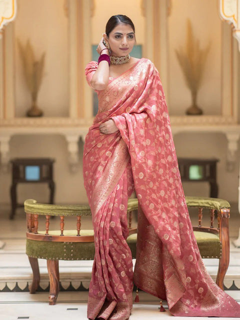 VastraLakshmi Amazing Pink Soft Silk Saree With Elegant Blouse Piece