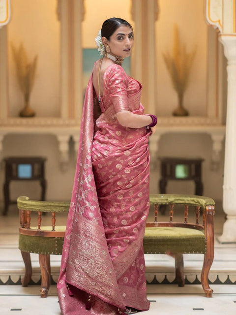 VastraLakshmi Amazing Pink Soft Silk Saree With Elegant Blouse Piece