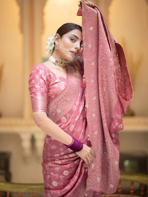 VastraLakshmi Amazing Pink Soft Silk Saree With Elegant Blouse Piece