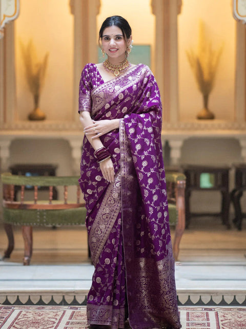 VastraLakshmi Adorning Purple Soft Silk Saree With Deserving Blouse Piece