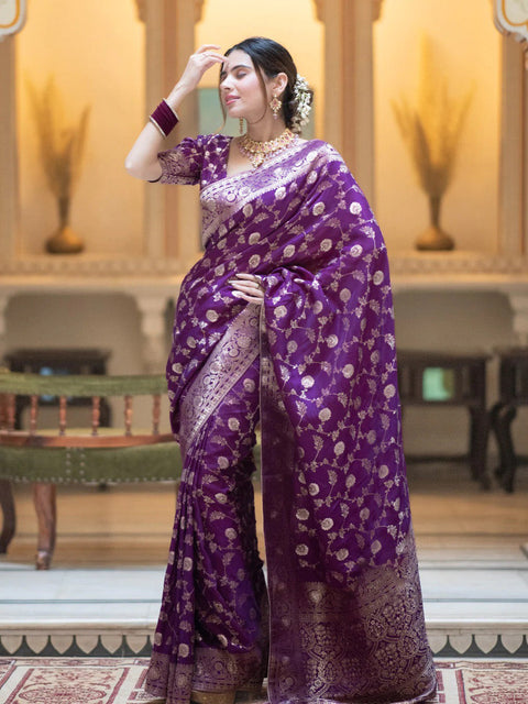 VastraLakshmi Adorning Purple Soft Silk Saree With Deserving Blouse Piece