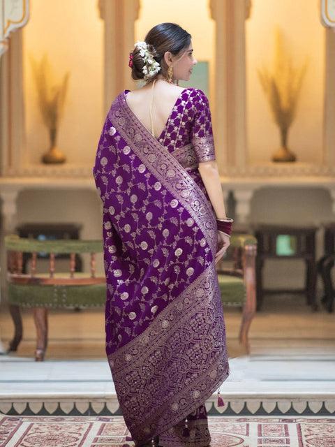 VastraLakshmi Adorning Purple Soft Silk Saree With Deserving Blouse Piece