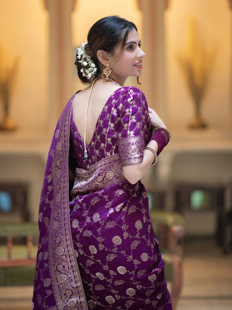 VastraLakshmi Adorning Purple Soft Silk Saree With Deserving Blouse Piece