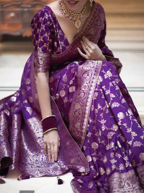 VastraLakshmi Adorning Purple Soft Silk Saree With Deserving Blouse Piece