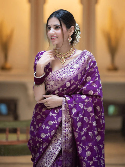 VastraLakshmi Adorning Purple Soft Silk Saree With Deserving Blouse Piece