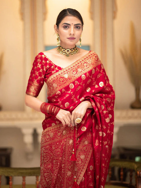 VastraLakshmi Desiring Red Soft Silk Saree With Engrossing Blouse Piece