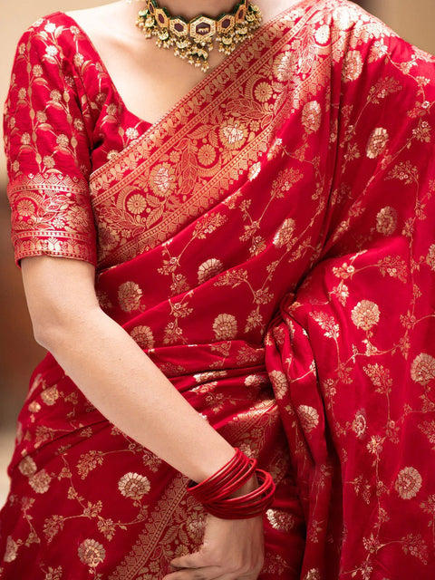 VastraLakshmi Desiring Red Soft Silk Saree With Engrossing Blouse Piece