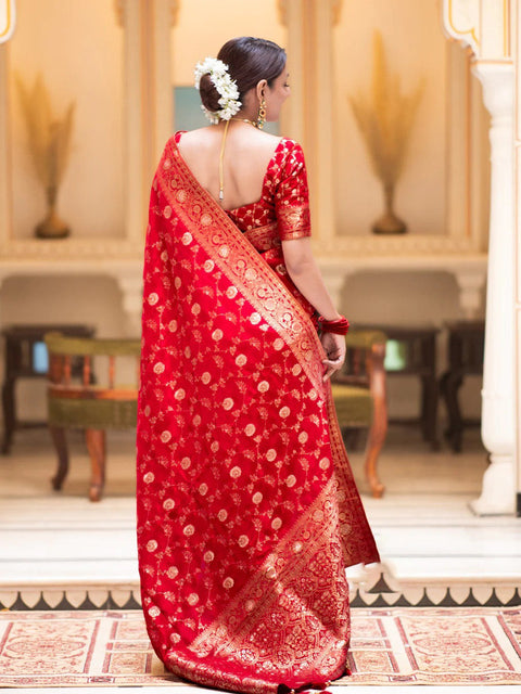 VastraLakshmi Desiring Red Soft Silk Saree With Engrossing Blouse Piece