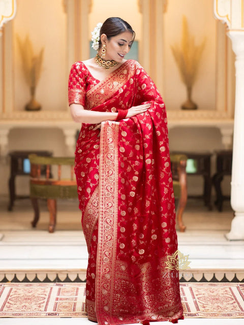 VastraLakshmi Desiring Red Soft Silk Saree With Engrossing Blouse Piece