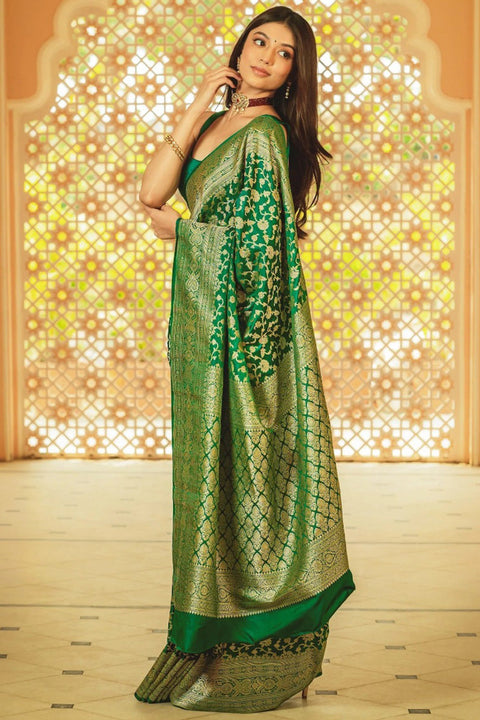 VastraLakshmi Entrancing Green Soft Silk Saree With Blooming Blouse Piece