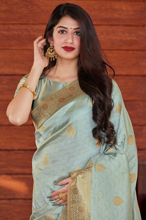 VastraLakshmi Beauteous Grey Soft Silk Saree With Imbrication Blouse Piece