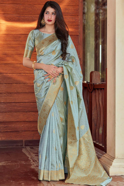 VastraLakshmi Beauteous Grey Soft Silk Saree With Imbrication Blouse Piece