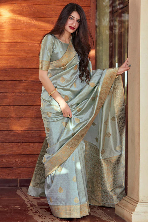 VastraLakshmi Beauteous Grey Soft Silk Saree With Imbrication Blouse Piece