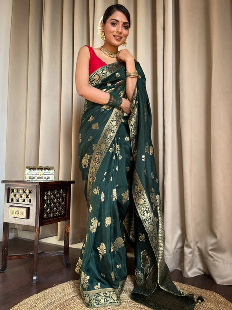 VastraLakshmi Classy Dark Green Soft Silk Saree With Elegant Blouse Piece