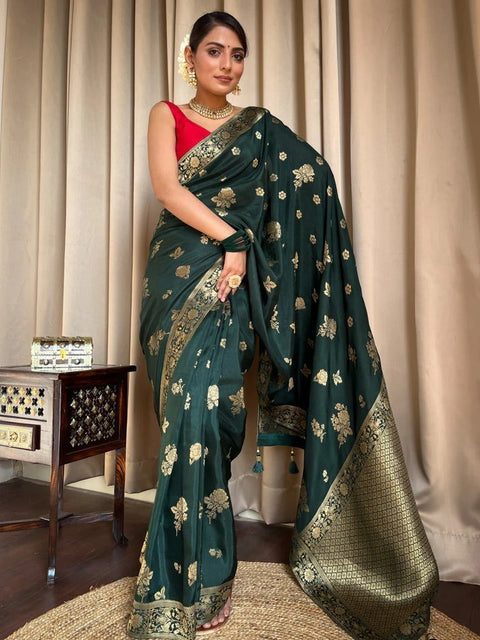 VastraLakshmi Classy Dark Green Soft Silk Saree With Elegant Blouse Piece