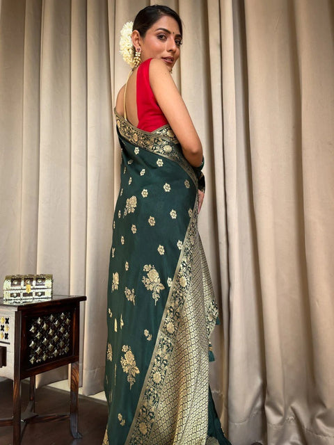 VastraLakshmi Classy Dark Green Soft Silk Saree With Elegant Blouse Piece