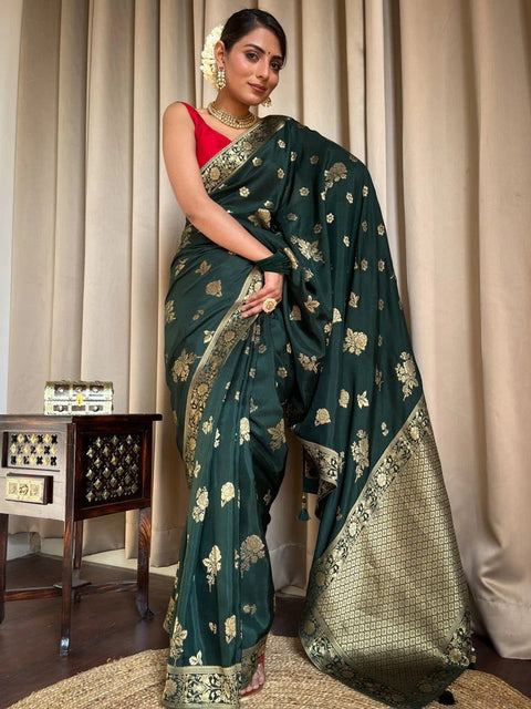 VastraLakshmi Classy Dark Green Soft Silk Saree With Elegant Blouse Piece