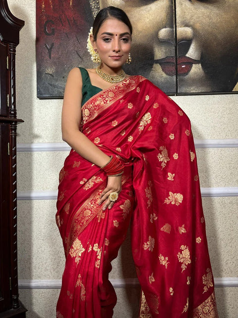 VastraLakshmi Bewitching Red Soft Silk Saree With Conflate Blouse Piece