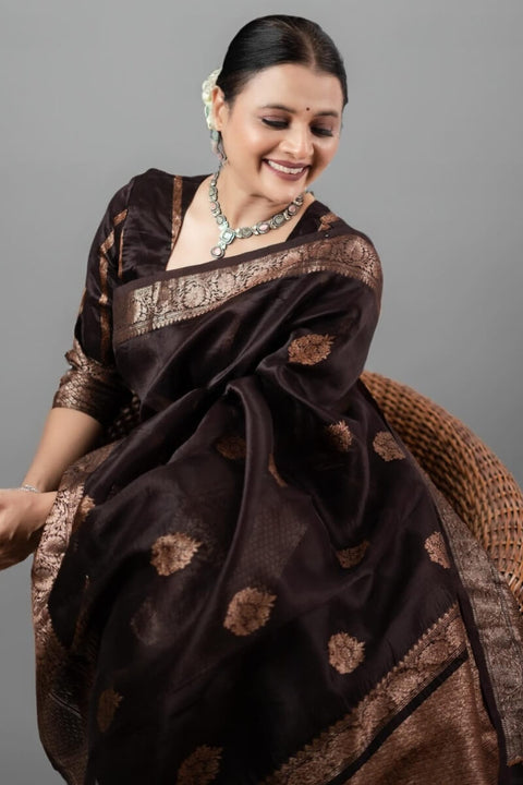 VastraLakshmi Ravishing Brown Soft Silk Saree With Designer Blouse Piece