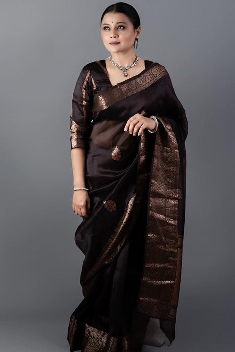 VastraLakshmi Ravishing Brown Soft Silk Saree With Designer Blouse Piece