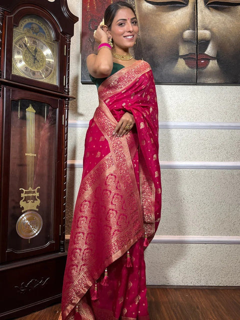 VastraLakshmi Gratifying Dark Pink Soft Silk Saree With Prominent Blouse Piece