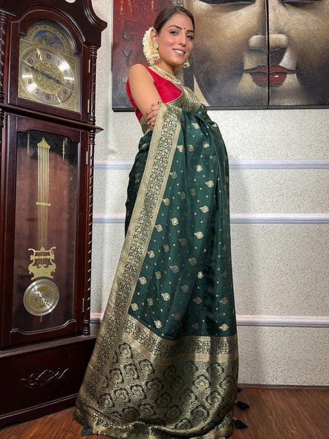 VastraLakshmi Pretty Dark Green Soft Silk Saree With Sensational Blouse Piece