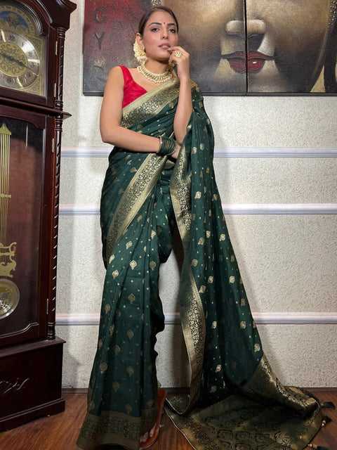 VastraLakshmi Pretty Dark Green Soft Silk Saree With Sensational Blouse Piece