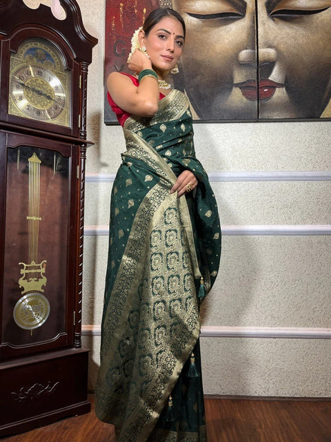 VastraLakshmi Pretty Dark Green Soft Silk Saree With Sensational Blouse Piece