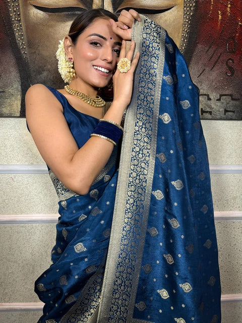 VastraLakshmi Inspiring Navy Blue Soft Silk Saree With Bewitching Blouse Piece