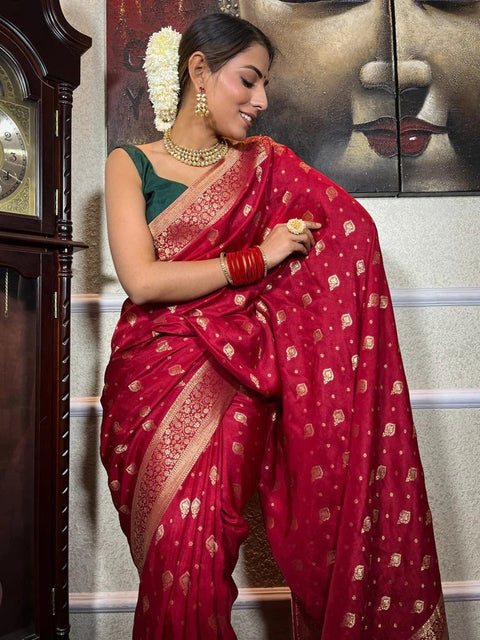 VastraLakshmi Cynosure Red Soft Silk Saree With Fugacious Blouse Piece