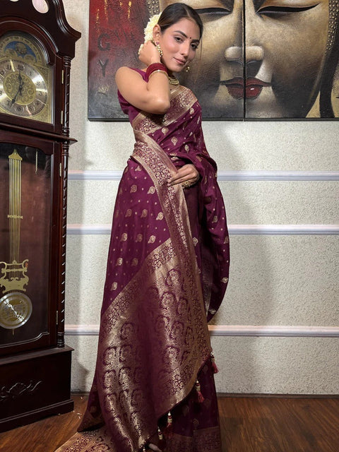 VastraLakshmi Murmurous Wine Soft Silk Saree With Seraglio Blouse Piece