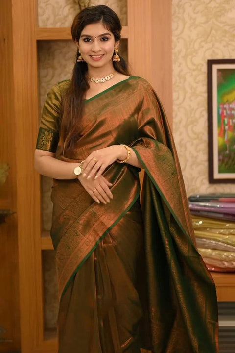 VastraLakshmi Lassitude Dark Green Soft Silk Saree With Devastating Blouse Piece