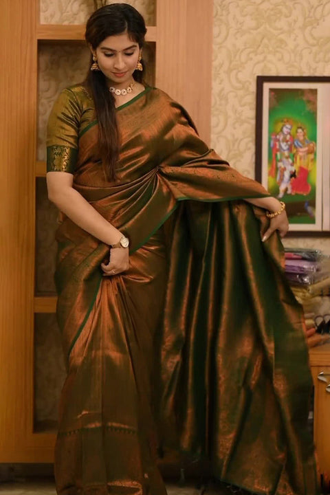 VastraLakshmi Lassitude Dark Green Soft Silk Saree With Devastating Blouse Piece