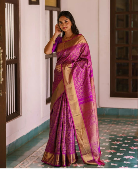 VastraLakshmi Evocative Magenta Soft Silk Saree With Demure Blouse Piece