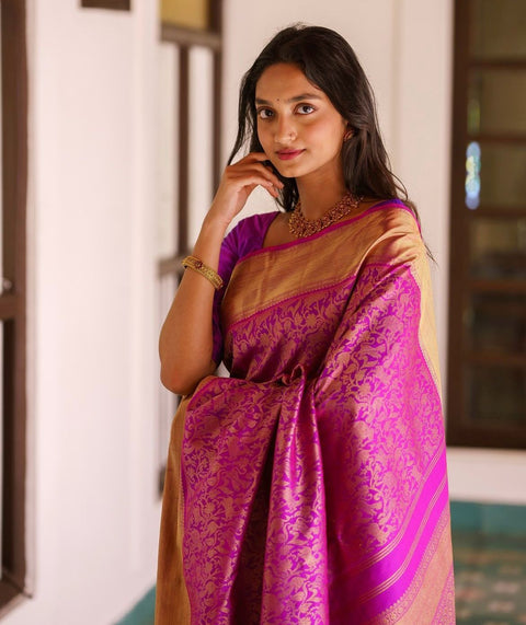 VastraLakshmi Evocative Magenta Soft Silk Saree With Demure Blouse Piece