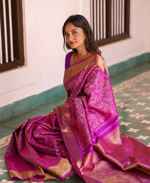 VastraLakshmi Evocative Magenta Soft Silk Saree With Demure Blouse Piece