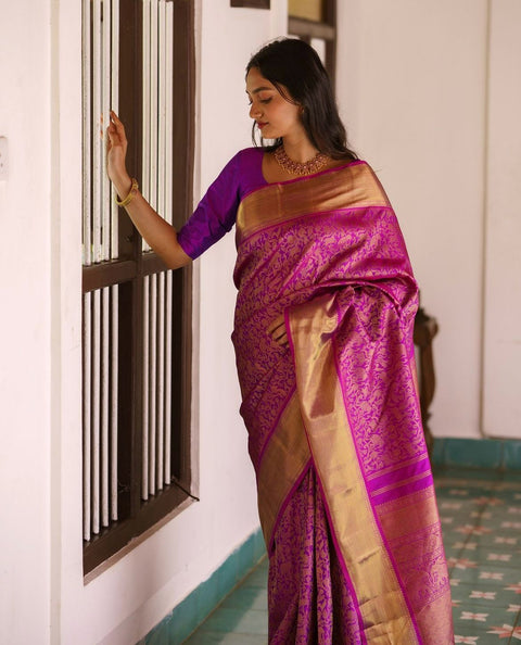 VastraLakshmi Evocative Magenta Soft Silk Saree With Demure Blouse Piece