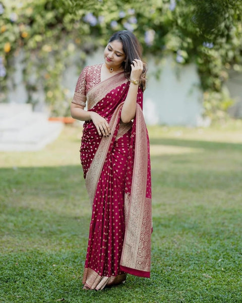 VastraLakshmi Gossamer Maroon Soft Silk Saree With Mellifluous Blouse Piece