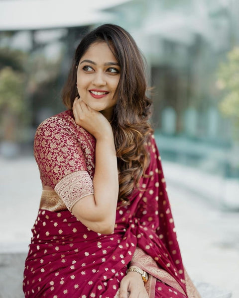 VastraLakshmi Gossamer Maroon Soft Silk Saree With Mellifluous Blouse Piece