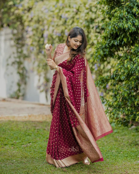 VastraLakshmi Gossamer Maroon Soft Silk Saree With Mellifluous Blouse Piece