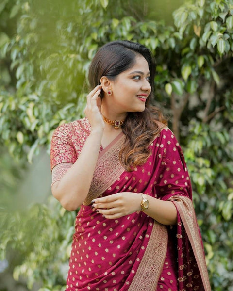 VastraLakshmi Gossamer Maroon Soft Silk Saree With Mellifluous Blouse Piece