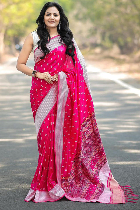 VastraLakshmi Cynosure Dark Pink Cotton Silk Saree With Dissemble Blouse Piece