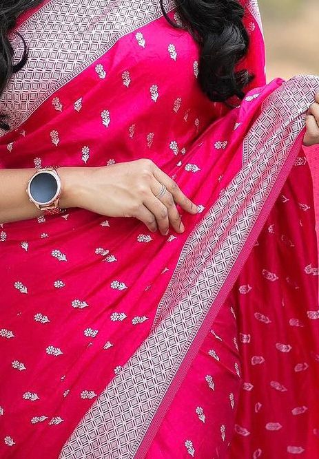 VastraLakshmi Cynosure Dark Pink Cotton Silk Saree With Dissemble Blouse Piece