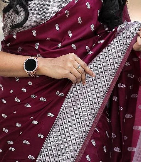 VastraLakshmi Lagniappe Wine Cotton Silk Saree With Desuetude Blouse Piece