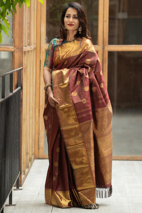 VastraLakshmi Energetic Brown Soft Silk Saree With Innovative Blouse Piece