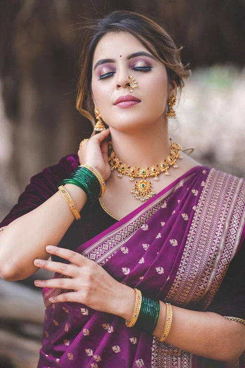 VastraLakshmi Prettiest Purple Soft Silk Saree With Imbrication Blouse Piece