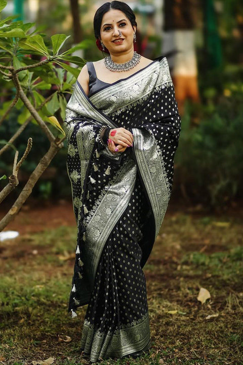 VastraLakshmi Mesmeric Black Soft Silk Saree With Breathtaking Blouse Piece